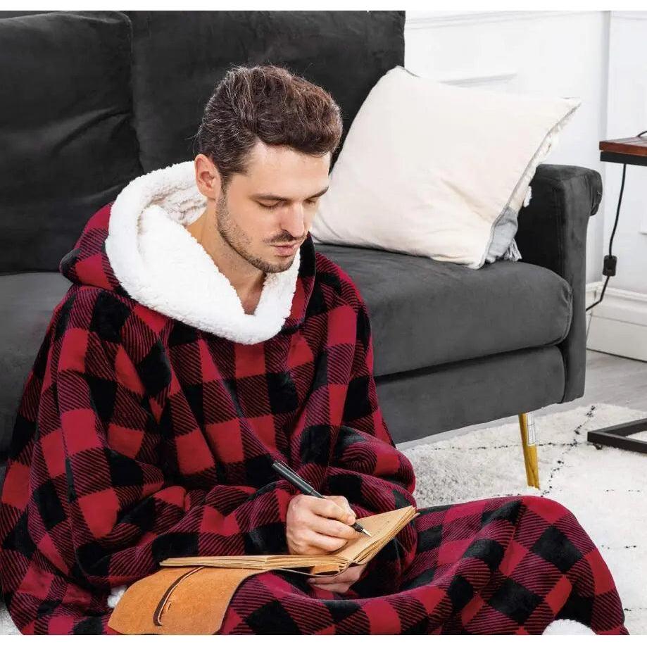 Oversized Flannel Hoodie Blanket with Sleeves by HitMyNeed