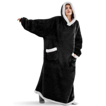 Oversized Flannel Hoodie Blanket with Sleeves black 150cm by HitMyNeed
