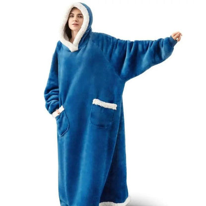 Oversized Flannel Hoodie Blanket with Sleeves blue 120cm by HitMyNeed