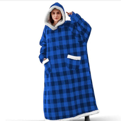 Oversized Flannel Hoodie Blanket with Sleeves blue-gird 120cm by HitMyNeed
