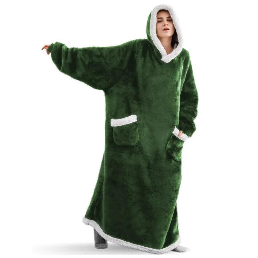 Oversized Flannel Hoodie Blanket with Sleeves dark-green 150cm by HitMyNeed