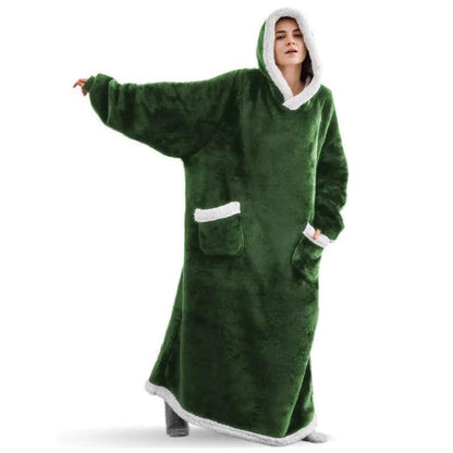 Oversized Flannel Hoodie Blanket with Sleeves dark-green 150cm by HitMyNeed