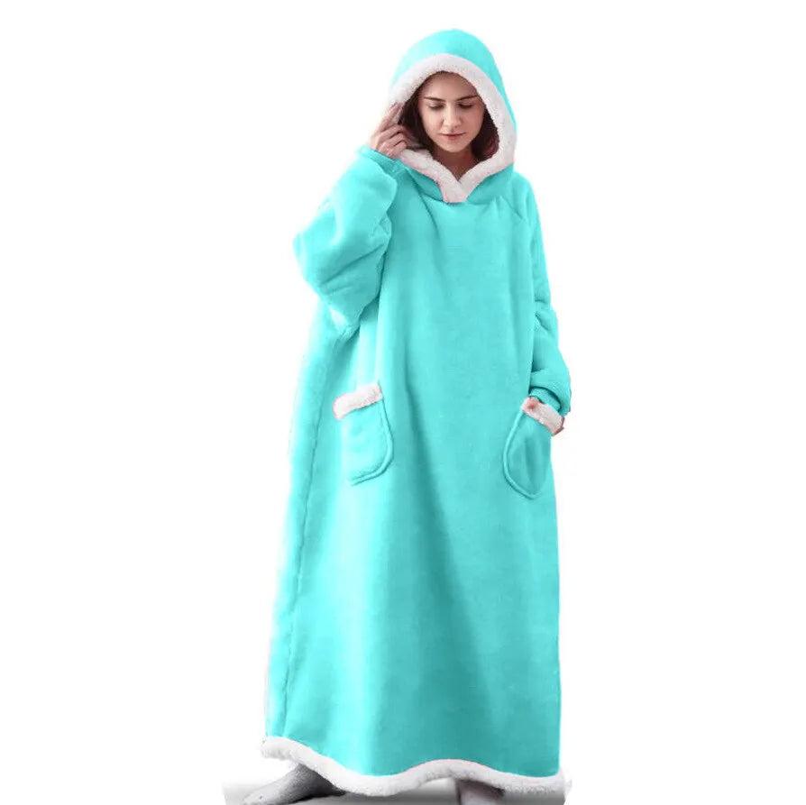 Oversized Flannel Hoodie Blanket with Sleeves lake-blue 120cm by HitMyNeed