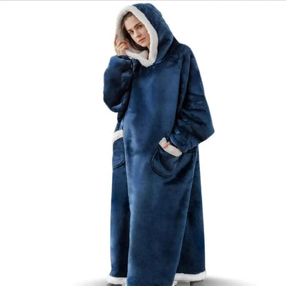 Oversized Flannel Hoodie Blanket with Sleeves navy 120cm by HitMyNeed