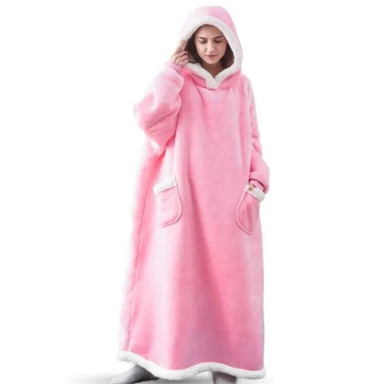 Oversized Flannel Hoodie Blanket with Sleeves pink 120cm by HitMyNeed