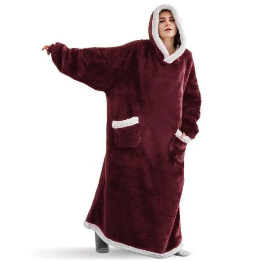 Oversized Flannel Hoodie Blanket with Sleeves red 120cm by HitMyNeed