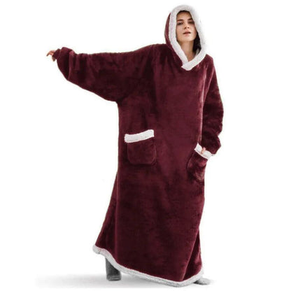 Oversized Flannel Hoodie Blanket with Sleeves red 120cm by HitMyNeed