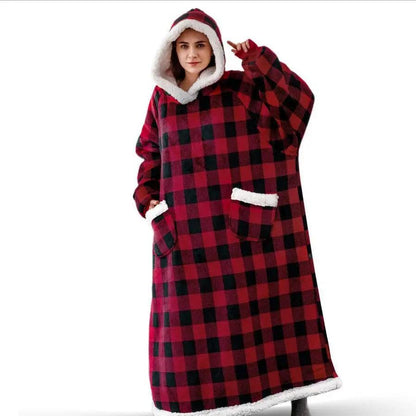 Oversized Flannel Hoodie Blanket with Sleeves red-gird 150cm by HitMyNeed