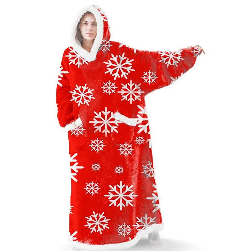 Oversized Flannel Hoodie Blanket with Sleeves snowflake-red 120cm by HitMyNeed