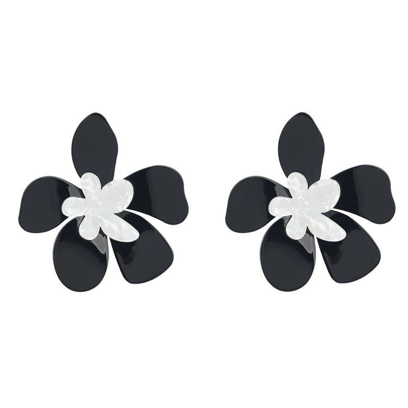 Oversized Floral Statement Earrings for Women black-flower by HitMyNeed