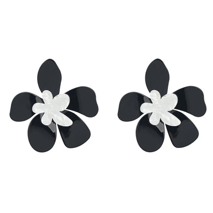 Oversized Floral Statement Earrings for Women black-flower by HitMyNeed