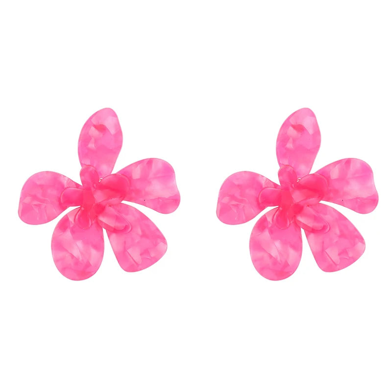 Oversized Floral Statement Earrings for Women pink-flower by HitMyNeed
