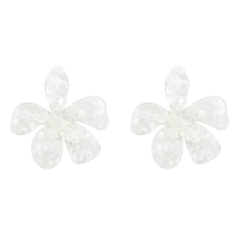 Oversized Floral Statement Earrings for Women white-flower by HitMyNeed