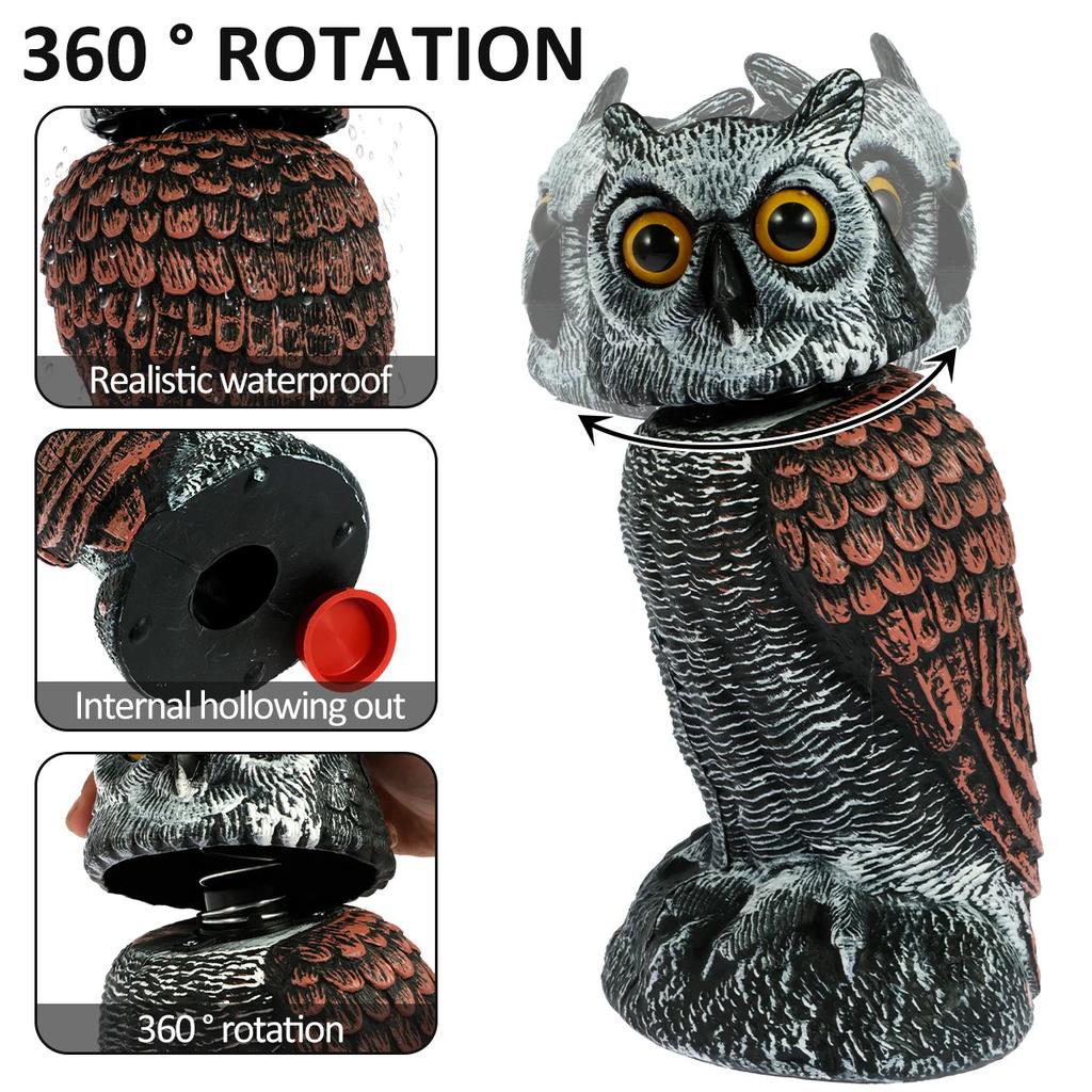 Owl Decoy Bird Deterrent with 360° Rotating Head by HitMyNeed