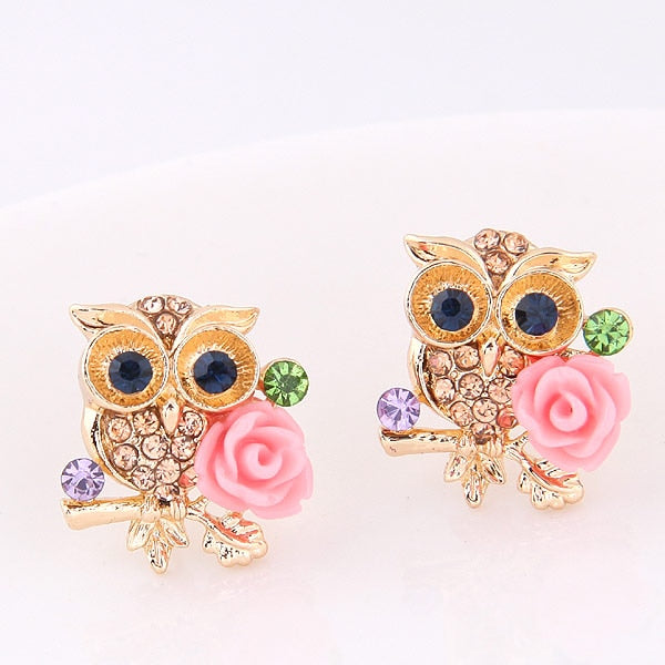 Owl Stud Earrings with Crystal Detailing by HitMyNeed