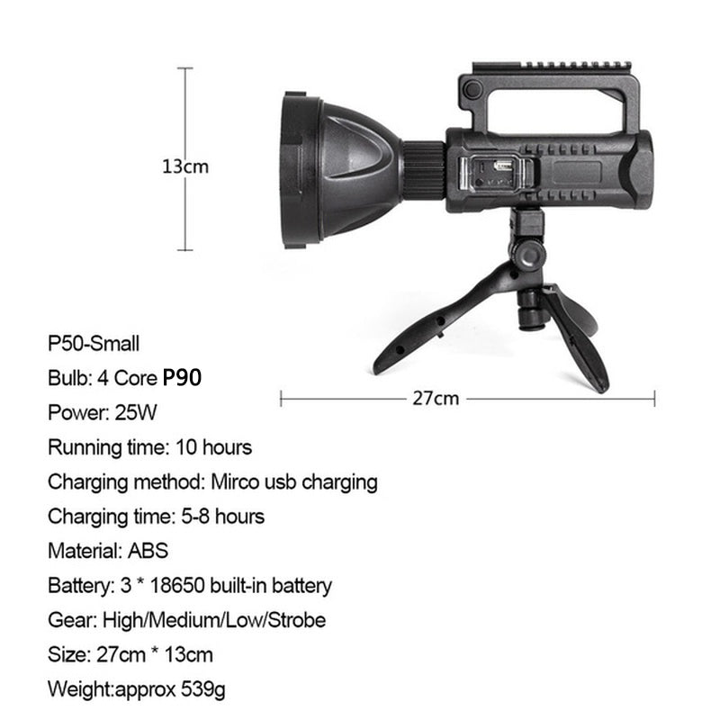 P90 LED Rechargeable Searchlight with Mounting Bracket by HitMyNeed