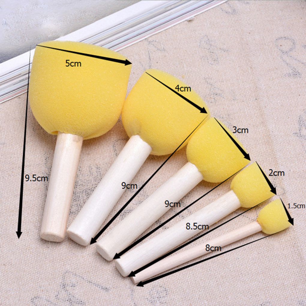 Painting Sponge Brush Set 5pcs with Wooden Handles by HitMyNeed