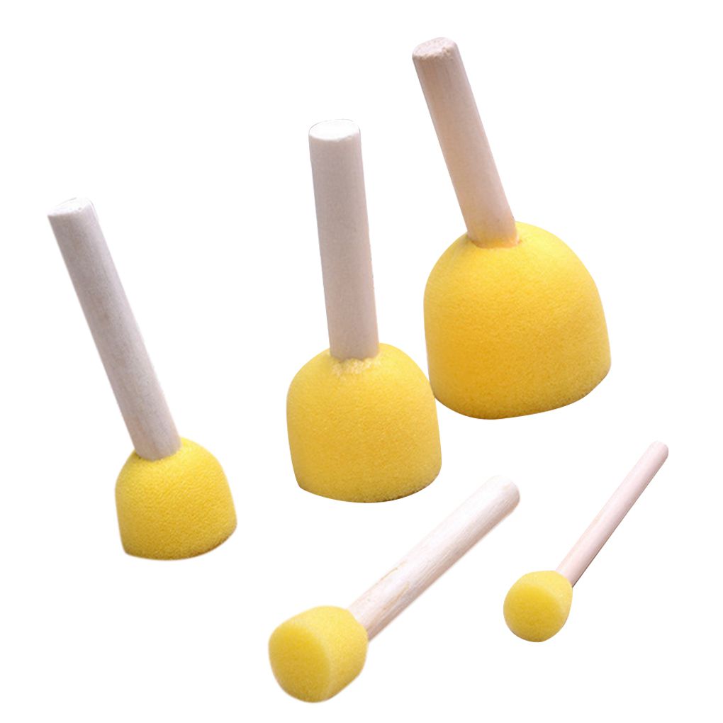 Painting Sponge Brush Set 5pcs with Wooden Handles by HitMyNeed