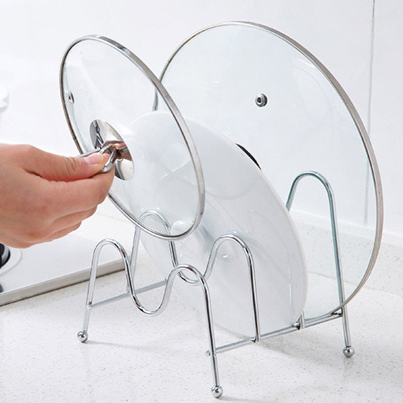 Pan Lid Holder Rack with 3-Section Counter Organizer by HitMyNeed