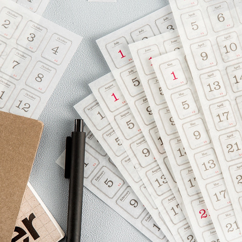 Paper Daily Date Stickers Set (12 Sheets, 365 Days) by HitMyNeed