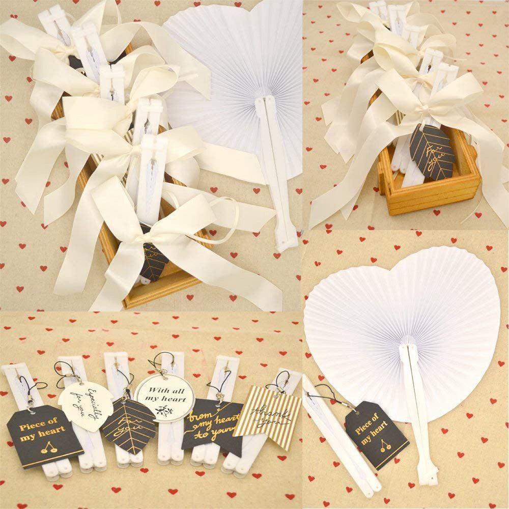 Paper Folding Hand Fans 30 Pack - Round & Heart Shapes by HitMyNeed