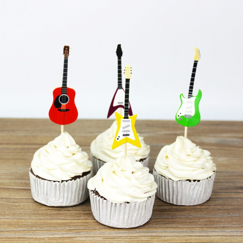 Paper Guitar Cake Toppers Set of 24 by HitMyNeed