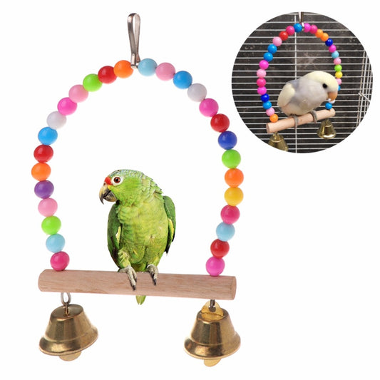 Parrot Swing Wooden Hanging Perch with Beads & Bells by HitMyNeed