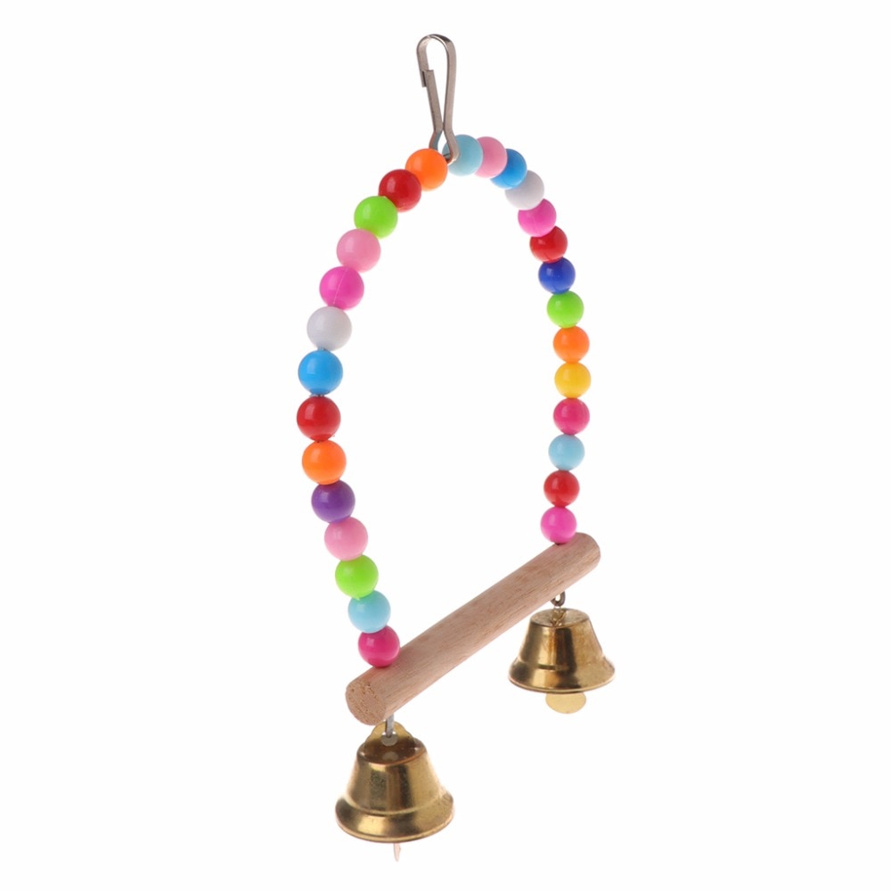 Parrot Swing Wooden Hanging Perch with Beads & Bells by HitMyNeed