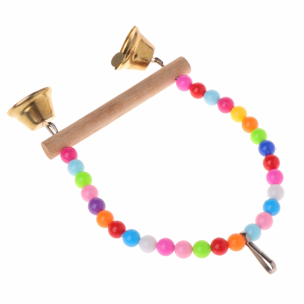 Parrot Swing Wooden Hanging Perch with Beads & Bells by HitMyNeed