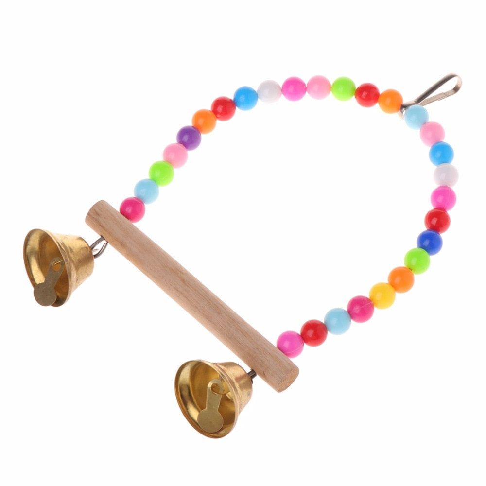 Parrot Swing Wooden Hanging Perch with Beads & Bells by HitMyNeed
