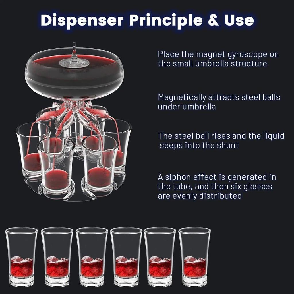 Party Shot Dispenser with 6 Glasses and Acrylic Holder by HitMyNeed