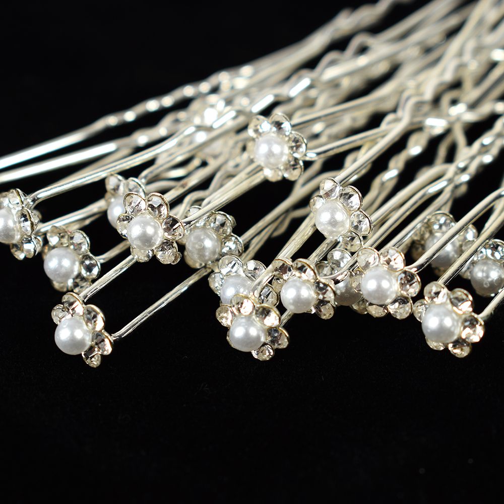 Pearl Bridal Hair Pins with Crystals (Set of 20) by HitMyNeed