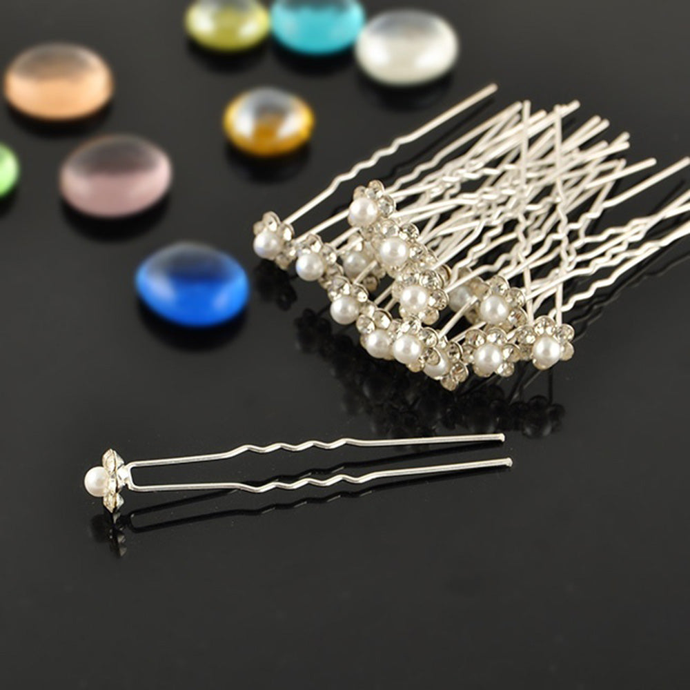 Pearl Bridal Hair Pins with Crystals (Set of 20) by HitMyNeed