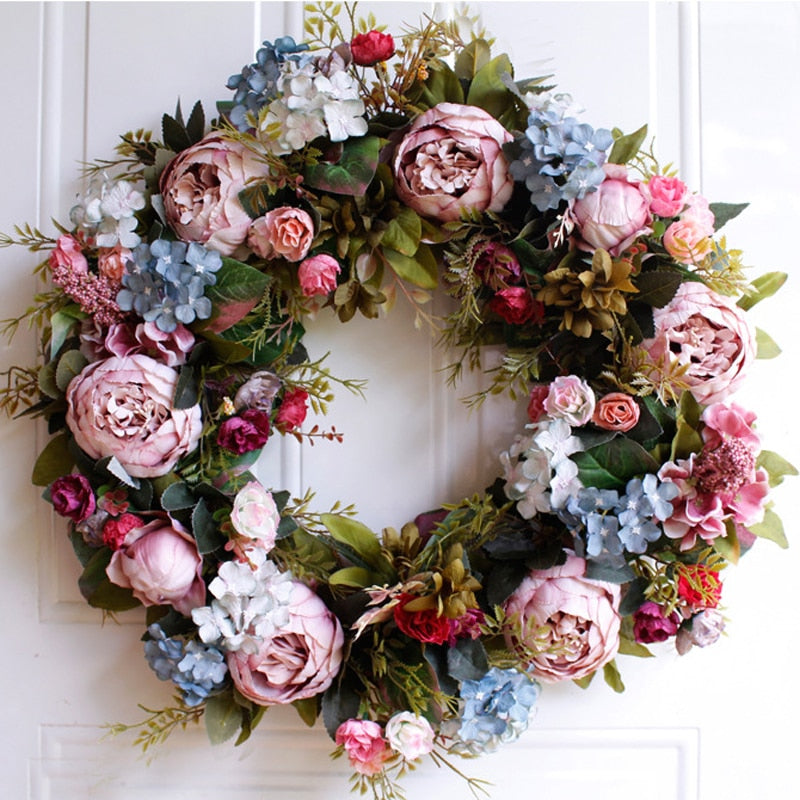 Peony Front Door Wreath Decorative Garland 53cm by HitMyNeed