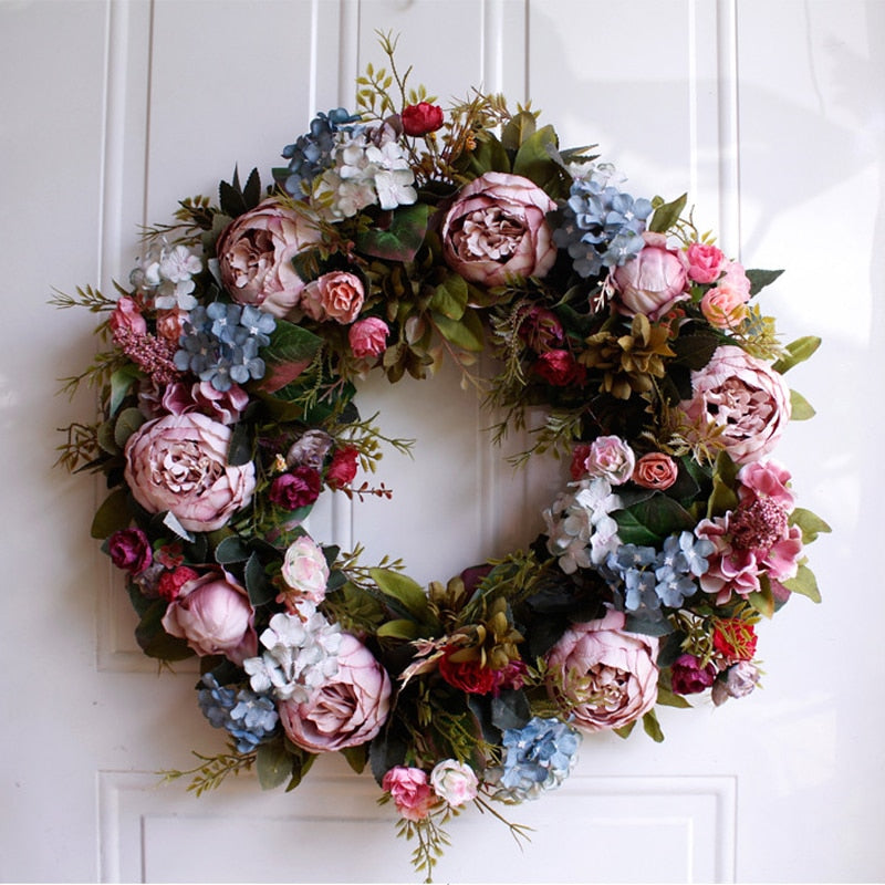 Peony Front Door Wreath Decorative Garland 53cm by HitMyNeed
