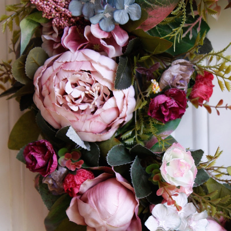 Peony Front Door Wreath Decorative Garland 53cm by HitMyNeed