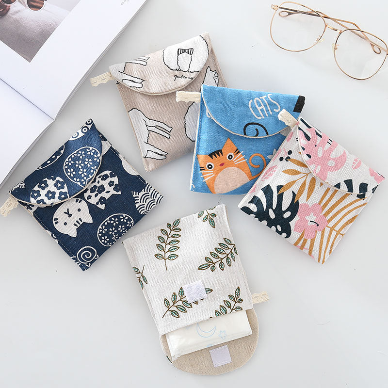 Period Pad Holder Cloth Pouch with Velcro Closure by HitMyNeed