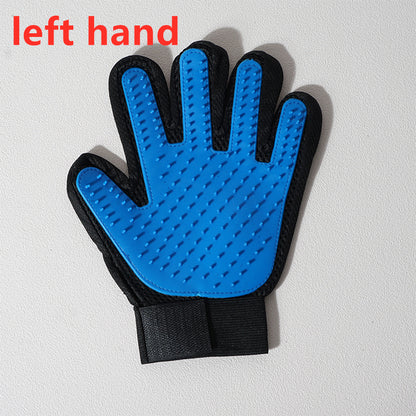 Pet Hair Grooming Glove with Silicone Bristles left-blue by HitMyNeed