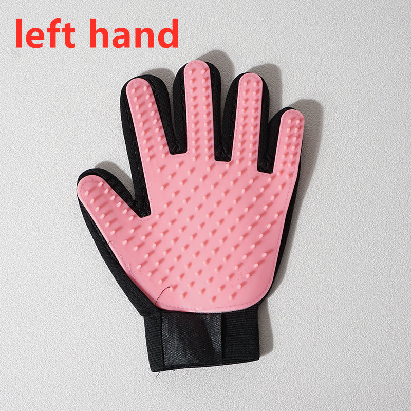 Pet Hair Grooming Glove with Silicone Bristles left-pink by HitMyNeed