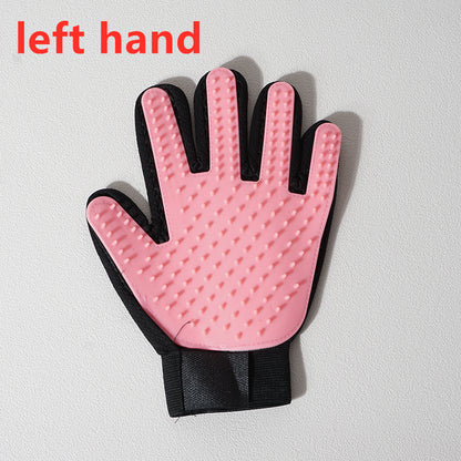 Pet Hair Grooming Glove with Silicone Bristles left-pink by HitMyNeed