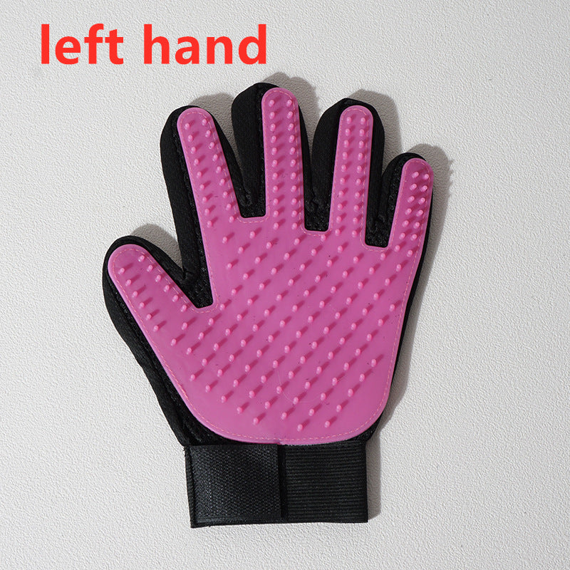 Pet Hair Grooming Glove with Silicone Bristles left-purple by HitMyNeed