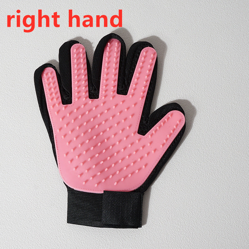 Pet Hair Grooming Glove with Silicone Bristles right-pink by HitMyNeed