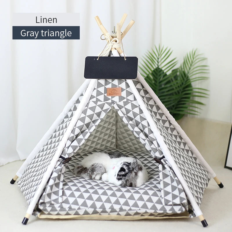 Pet Teepee Tent with Cushion & Blackboard gray-triangle s-4-corner-tent by HitMyNeed