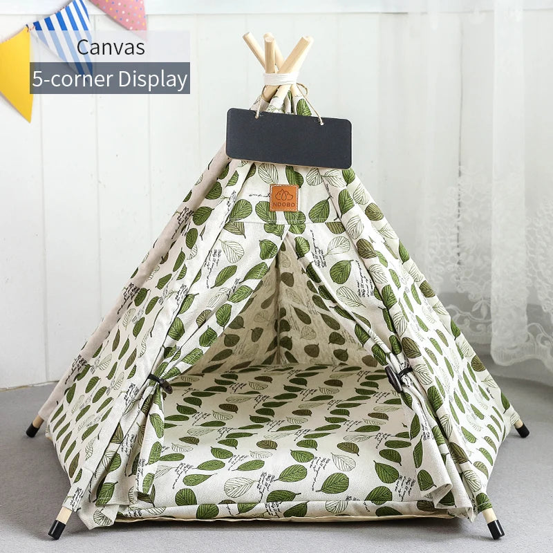 Pet Teepee Tent with Cushion & Blackboard green-leaves s-4-corner-tent by HitMyNeed