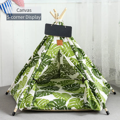 Pet Teepee Tent with Cushion & Blackboard turtle-leaves m-5-corner-tent by HitMyNeed