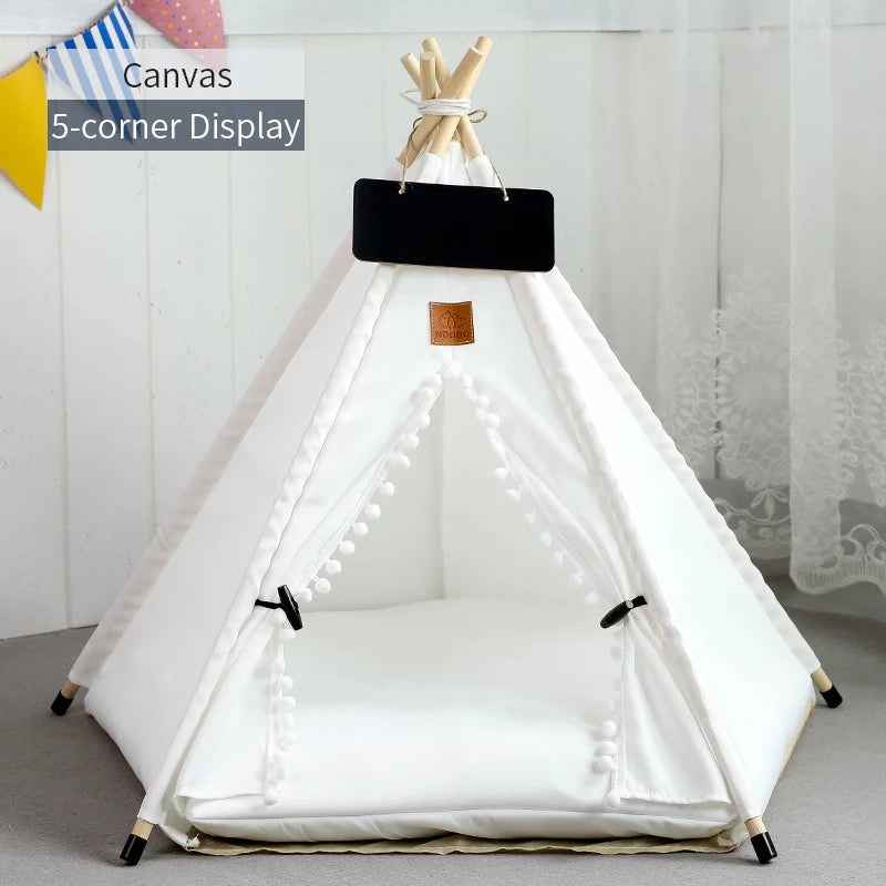 Pet Teepee Tent with Cushion & Blackboard white-canvas-ball s-4-corner-tent by HitMyNeed