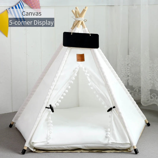 Pet Teepee Tent with Cushion & Blackboard white-canvas-ball s-4-corner-tent by HitMyNeed
