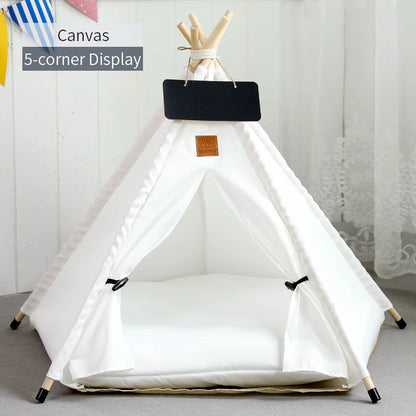 Pet Teepee Tent with Cushion & Blackboard white-canvas s-4-corner-tent by HitMyNeed