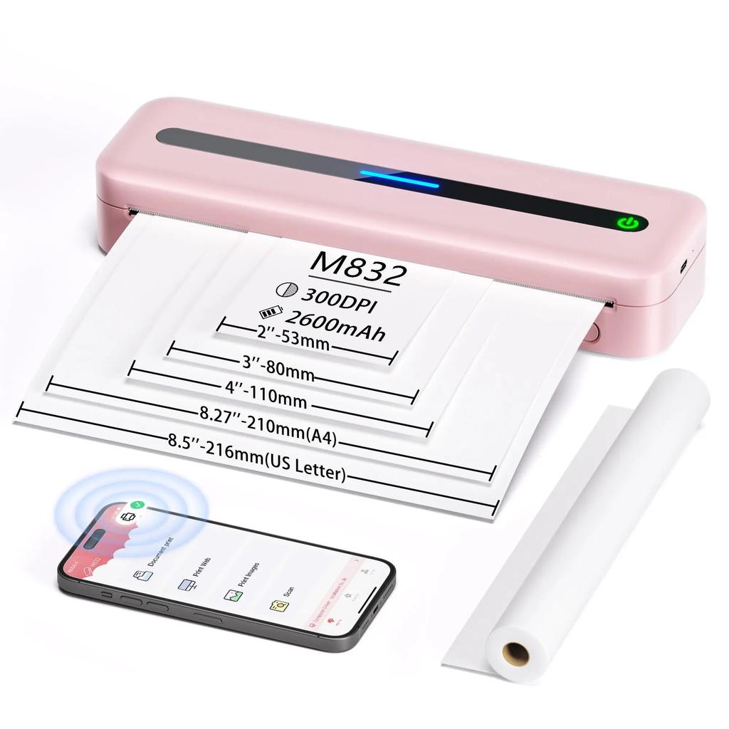 Phomemo M832 A4 Wireless Inkless Portable Printer pink-printer-set by HitMyNeed
