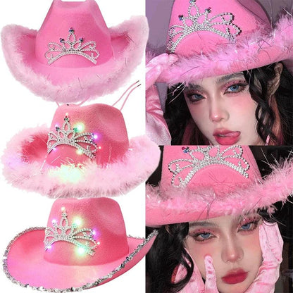 Pink Cowgirl Hat with Tiara for Parties & Events by HitMyNeed